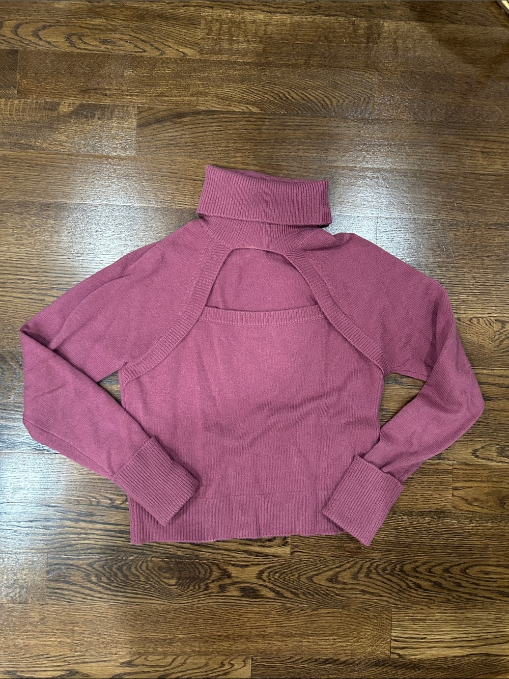 Paige Cherish wool turtleneck Cutout Knit Sweater in beautiful raspberry mousse